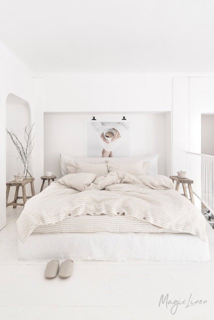 Natural Striped linen bedding set. Linen...