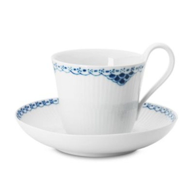Royal Copenhagen "Blue Fluted Plain" High Handle Tea Cup & Saucer